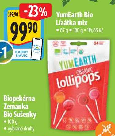 YumEarth Bio Lízátka mix, 87 g  