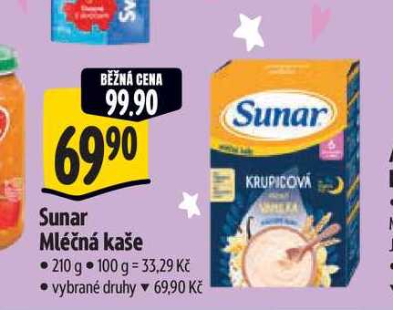  Sunar Mléčná kaše 210 g 