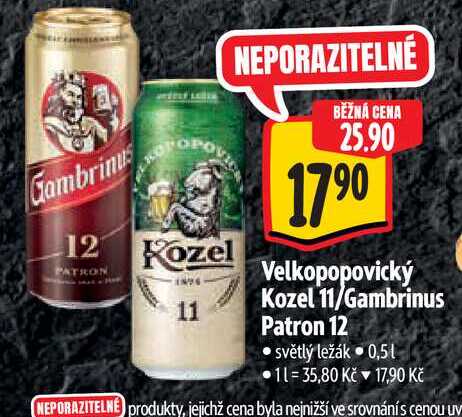  Velkopopovický Kozel 11/Gambrinus Patron 12 0,5 l 
