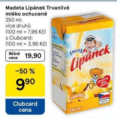 Madeta Lipánek Trvanlivé mléko ochucené, 250 ml 