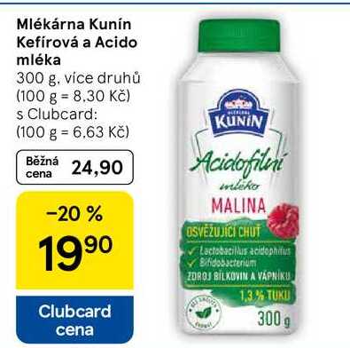 Mlékárna Kunín Kefírová a Acido mléka, 300 g  
