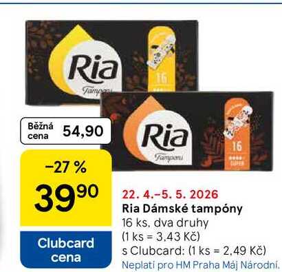 Ria Dámské tampóny, 16 ks, dva druhy