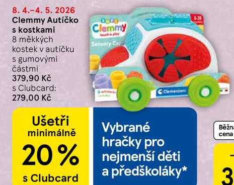 Clemmy Autíčko s kostkami, 8 měkkých kostek v autíčku s gumovými částmi  