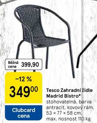 Tesco Zahradní židle Madrid Bistro, stohovatelná, barva antracit, kovový rám, 53 × 77 x 58 cm. max. nosnost 110 kg 