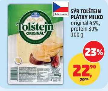 SÝR TOLŠTEJN PLÁTKY MILKO originál 45%, 100 g