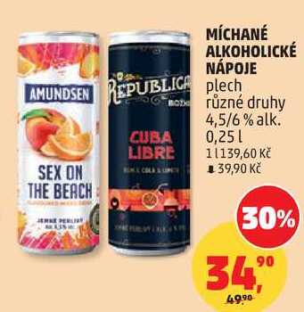 MÍCHANÉ ALKOHOLICKÉ NÁPOJE plech různé druhy 4,5/6% alk., 0,25 l