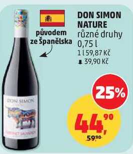 DON SIMON NATURE různé druhy původem ze španělska, 0,75 l