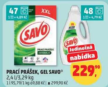 PRACÍ PRÁŠEK, GEL SAVO, 2,4 1/3,29 kg 