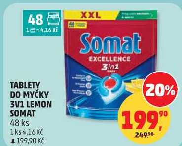 TABLETY DO MYČKY 3V1 LEMON SOMAT, 48 ks 