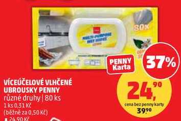VÍCEÚČELOVÉ VLHČENÉ UBROUSKY PENNY různé druhy, 80 ks 