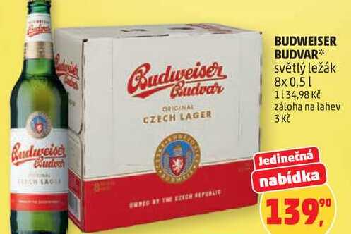 Budweiser Budvar světlý ležák, 8x 0,5 l