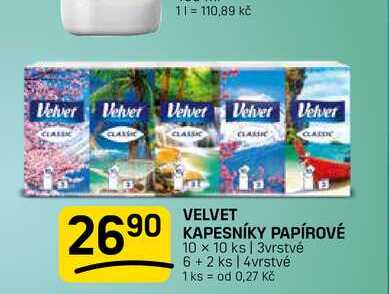 VELVET KAPESNÍKY PAPÍROVÉ 10 x 10 ks 3vrstvé 6+2 ks