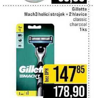 Gillette Mach3 holící strojek +2 hlavice classic charcoal 1ks 