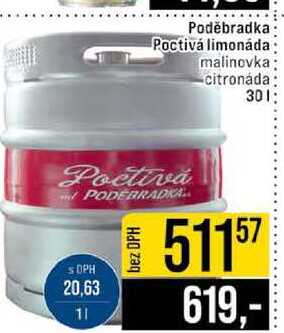 Poděbradka Poctivá limonáda malinovka citronáda 30l