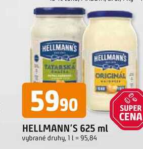 Hellmann's majonéza, tatarská omáčka 625ml, vybrané druhy