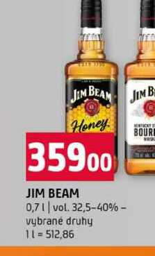 JIM BEAM 0,7l vol. 32,5-40% vybrané druhy 