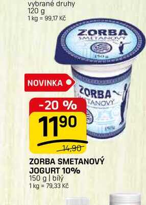 ZORBA SMETANOVÝ JOGURT 10% 150 g | bílý 