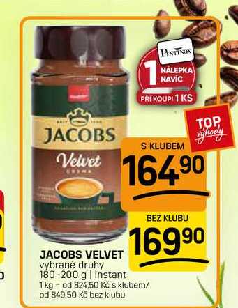 JACOBS VELVET vybrané druhy 180-200 g