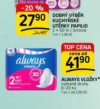 ALWAYS VLOŽKY* vybrané druhy 6-20 ks