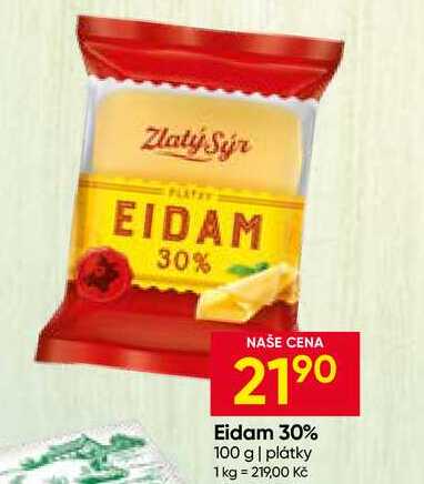 Zlatý Sýr Eidam 30% 100 g plátky 