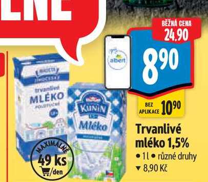  Trvanlivé mléko 1,5% 1 l