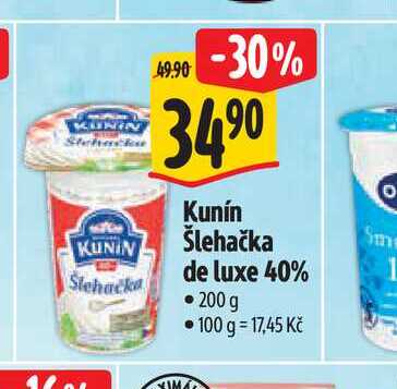   Kunín Šlehačka de luxe 40% 200 g   v akci
