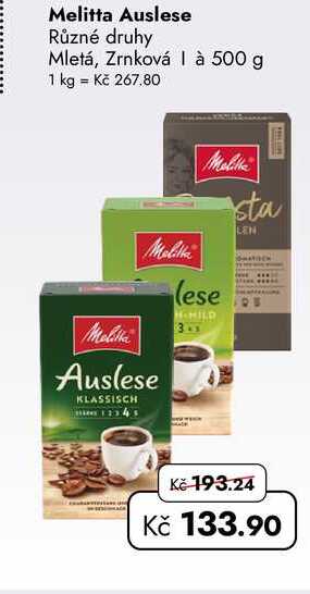 Melitta Auslese Různé druhy Mletá, Zrnková  500 g  