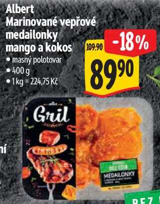 Albert Marinované vepřové medailonky mango a kokos, 400 g 