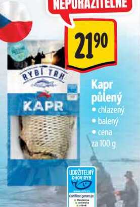 Kapr půlený, cena za 100 g 