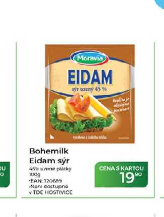 Bohemilk Eidam sýr 45% uzené plátky 100g 