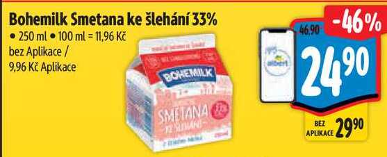 Bohemilk Smetana ke šlehání 33%, 250 ml  v akci