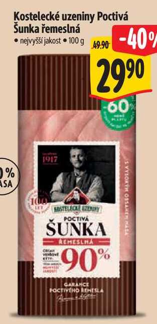 Kostelecké uzeniny Poctivá Šunka řemeslná, 100 g