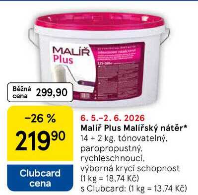 Malíř Plus Malířský nátěr, 14+2 kg, tónovatelný, paropropustný. rychleschnoucí, výborná krycí schopnost  