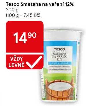 Tesco Smetana na vaření 12%, 200 g 
