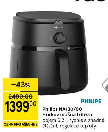 Philips NA130/00 Horkovzdušná fritéza, objem 6,2 l, rychlé a snadné čištění. regulace teploty 