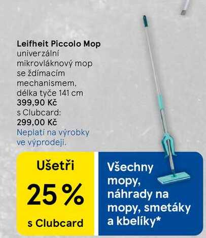 Leifheit Piccolo Mop, univerzální mikrovláknový mop se ždímacím mechanismem. délka tyče 141 cm  