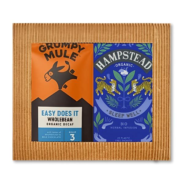 Grumpy Mule BIO dárkový balíček výběrová zrnková káva bez kofeinu a bylinný čaj