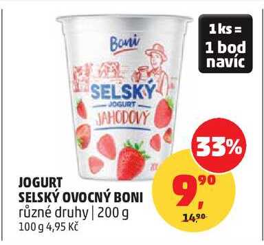 JOGURT SELSKÝ OVOCNÝ BONI různé druhy, 200 g  