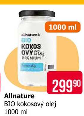 Allnature BIO kokosový olej 1000 ml 