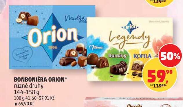 BONBONIÉRA ORION různé druhy, 144-158 g 