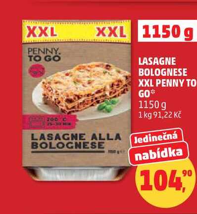 LASAGNE BOLOGNESE XXL PENNY TO GO, 1150 g  