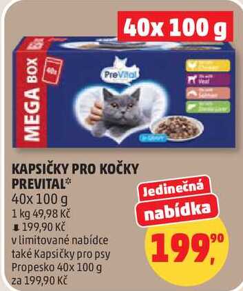 KAPSIČKY PRO KOČKY PREVITAL, 40x 100 g 