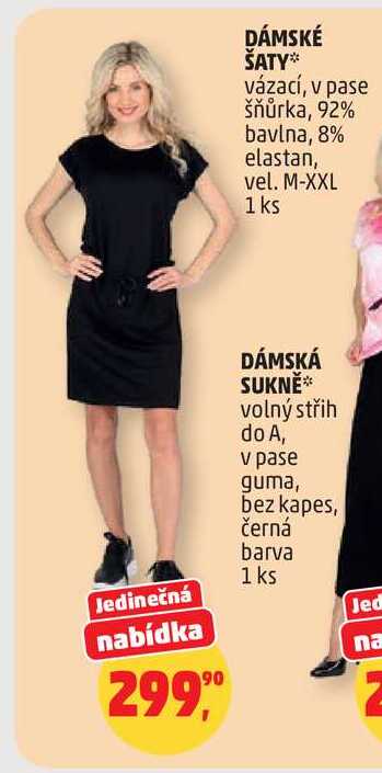 DÁMSKÉ ŠATY vázací, v pase šňůrka, 92% bavlna, 8% elastan, vel. M-XXL, 1 ks