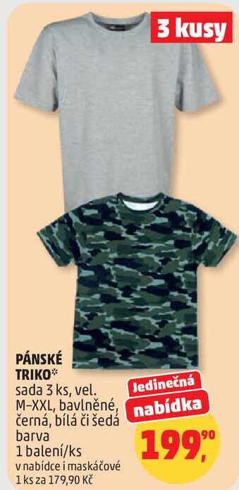 PÁNSKÉ TRIKO sada 3 ks, vel. Jedinečná M-XXL, bavlněné, nabídka černá, bílá či šedá barva, 1 balení/ks  