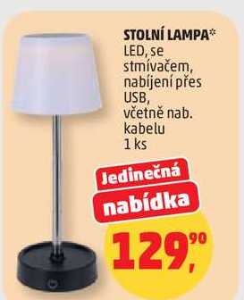 STOLNÍ LAMPA LED, se stmívačem, nabíjení přes USB, včetně nab. kabelu, 1 ks 