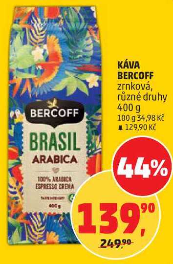 KÁVA BERCOFF zrnková, různé druhy, 400 g 