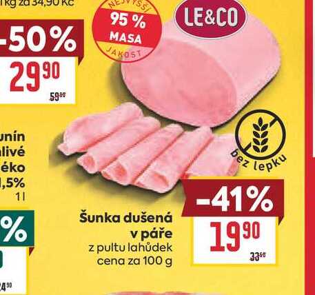 Šunka dušená v páře z pultu lahůdek cena za 100 g 