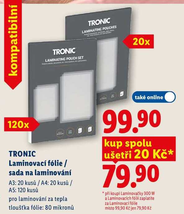 TRONIC Laminovací fólie/ sada na laminování 