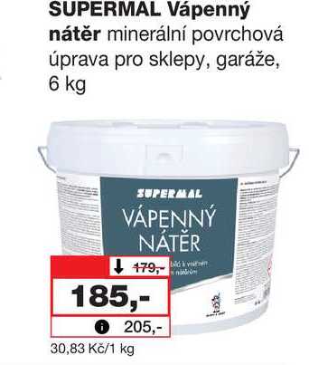 SUPERMAL Vápenný nátěr minerální povrchová úprava pro sklepy, garáže, 6 kg 