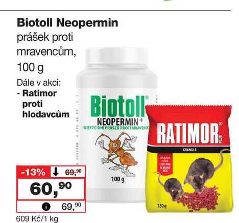 Biotoll Neopermin prášek proti mravencům, 100 g 